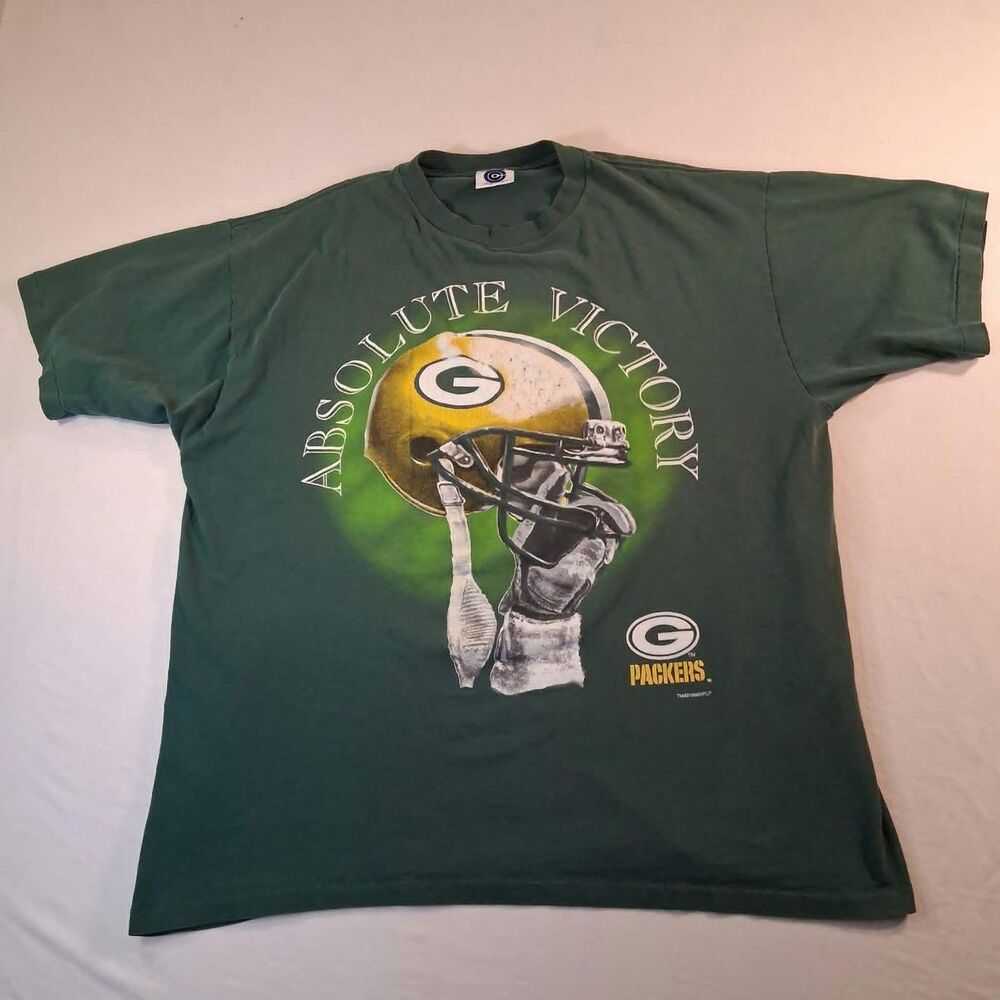 Vintage 1996 Packers Absolute Victory Target Tag Tee Green XL College Concepts